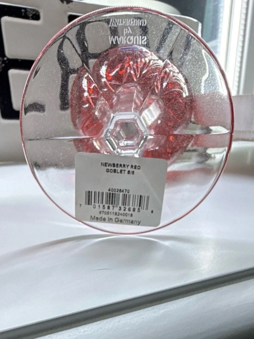 Waterford Crystal Newberry Red Top Goblet SET/2 All Purpose 7.5”H 8-oz New